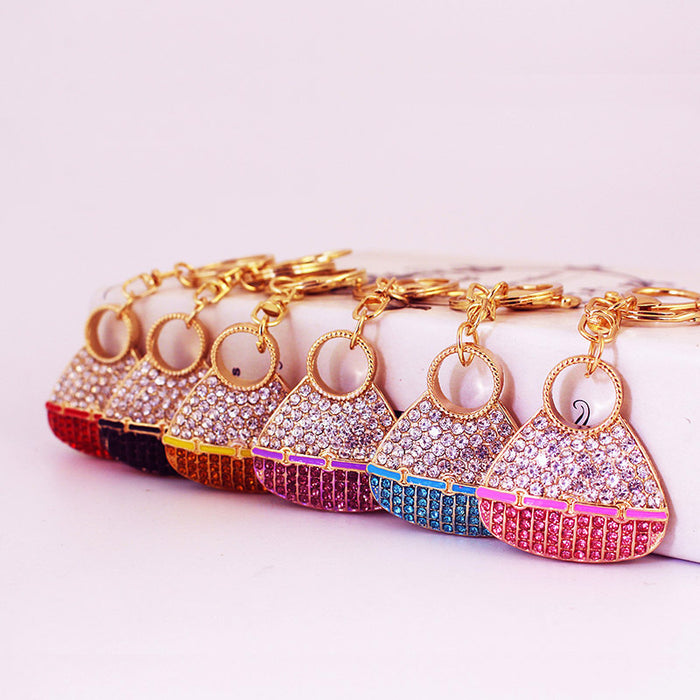 Rhinestone Handbag Keychain With Split Ring And Lobster Clasp