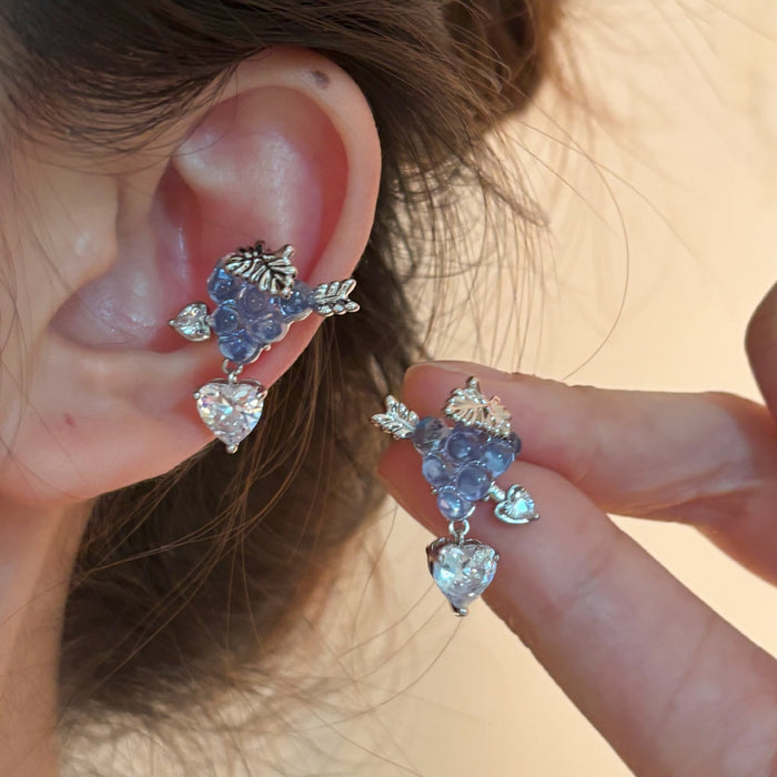 Blue and Pink Crystal Grape Cluster Ear Cuff in Silver Tone