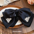 Oversized Black Fabric Bow Hair Claw Rhinestone Tips view 4