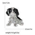 Silver Crystal Puppy Brooch Black Enamel Ears Tail view 6