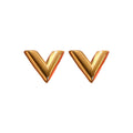 Gold Tone V Pendant Necklace Or Matching Stud Earrings view 5