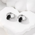 Silver Tone Textured Donut Stone Bead Hoop Earrings in Eight Colors view 11