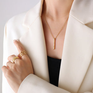 Textured Vertical Bar Pendant Necklace Gold Long Or Short
