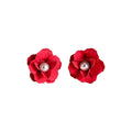 Bright Fabric Flower Earrings With Crystal Centers view 5