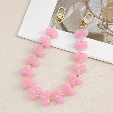 Acrylic Heart Bead Phone Chain Strap with Gold Swivel Clasps