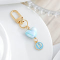 Blue Pearlescent Heart And Round Initial Letter Keychain view 7