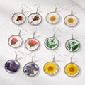 Silver Tone Round Pressed Flower Resin Hook Earrings in Six Colors view 1