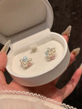 Pearl Grape Cluster Stud Earrings with Silver Tone Leaves view 6