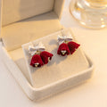 Red and Green Christmas Double Bell Bow Dangle Earrings view 3