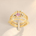 Three-Piece Pink Floral Ring Set in Two Finishes with Clear Stone Details view 6