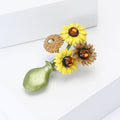 Sunflower Vase Brooch with Green Enamel Vase and Gold Tone Blooms view 2