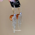 Gold Tone Orange Pearl Crystal Fringe Hoop Earrings view 4