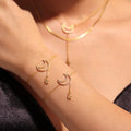 Crescent Moon Star Zircon Y Drop Necklaces Bracelets Gold Steel view 2