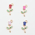 Enamel Rose Stem Charms in Four Colors with Gold Tone Edges view 4