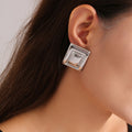 Gold Steel Two-Tone Square Recessed Stud Earrings Metal view 3