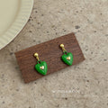 Gold Ball Stud Enamel Heart Drop Earrings Green Pink view 6