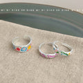 Silver Tone Color Painted Cartoon Open Adjustable Rings In Three Styles view 3