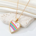 Gold Tone Rainbow and Heart Enamel Pendant Necklaces view 2