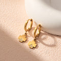Crystal Four Leaf Flower Drop Hoop Earrings in Three Gold Tone Designs view 4