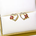 Gold Open Heart Stud Earrings Red Crystal Flower Accents view 2