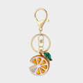 Orange Slice Enamel Rhinestone Fruit Keychain Gold Tone view 4