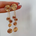 Layered Gold Tone Textured Round Disc Cascade Drop Earrings view 3