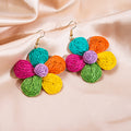Multicolor Woven Five Petal Flower Large Hook Earrings view 1