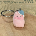 Pink Flocked Pig Figure Keychains With Rings 5 Styles view 3