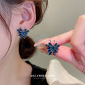 Blue Crystal Floral Cluster Stud Earrings Statement Jewelry view 1