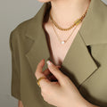 Double Layer Curb Chain GIRLS Tag Pearl Pendant Necklace view 4
