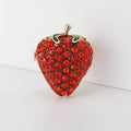 Red Rhinestone Strawberry Brooch Green Enamel Leaves Gold view 1