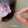 Pearl and Crystal Curved Single Ear Cuffs in Two Tones view 1