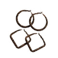 Brown Patterned Fabric Hoop Earrings With Round Silhouette view 5