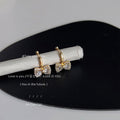 Gold Crystal Bow Huggie Hoop Earrings Pave Charm Drop view 3