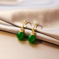 Green Glossy Round Bead Simple Gold Tone Hook Earrings view 3