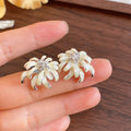 White Floral Dangle Stud Earrings in Two Daisy Styles view 6