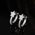 Silver Tone Crystal Star Huggie Hoop Earrings Pair view 2