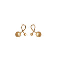 Gold Tone Polished Orb Stud Earrings with Crossing Loops view 5