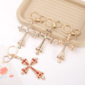 Rhinestone Filigree Cross Keychain Metal Religious Charm view 1