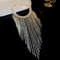 Long Rhinestone Fringe Statement Necklace Gold Silver view 6