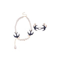 Blue Enamel Swallow Pearl Drop Earrings Gold Tone Pair view 5
