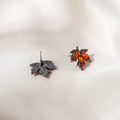 Orange Red Clear Look Maple Leaf Small Stud Earrings view 4