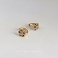 Gold Black Enamel Camellia Crystal Huggie Earrings view 4