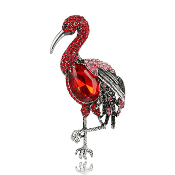 Long Leg Wading Bird Brooch With Teardrop Crystal Body