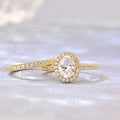 Oval Clear Solitaire Halo Two-Ring Set In Three Metal Tones view 3