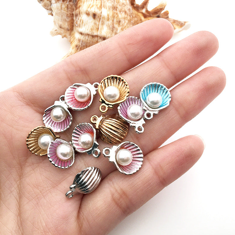 Pearl Accent Zinc Alloy Shell Charm Pendant for DIY Ocean Bracelet Necklace Jewelry