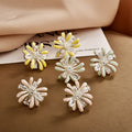 Pearlescent Petal Flower Studs with Clear Teardrop Stones view 2