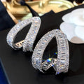 Silver Tone Triangle Hollow Baguette CZ Stud Earrings view 5