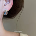 Clear Round Drop Earrings with Sculpted Silver Tone Studs view 4