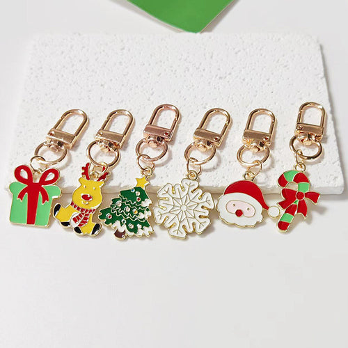 Six Christmas enamel keychains gift reindeer tree snowflake Santa candy cane